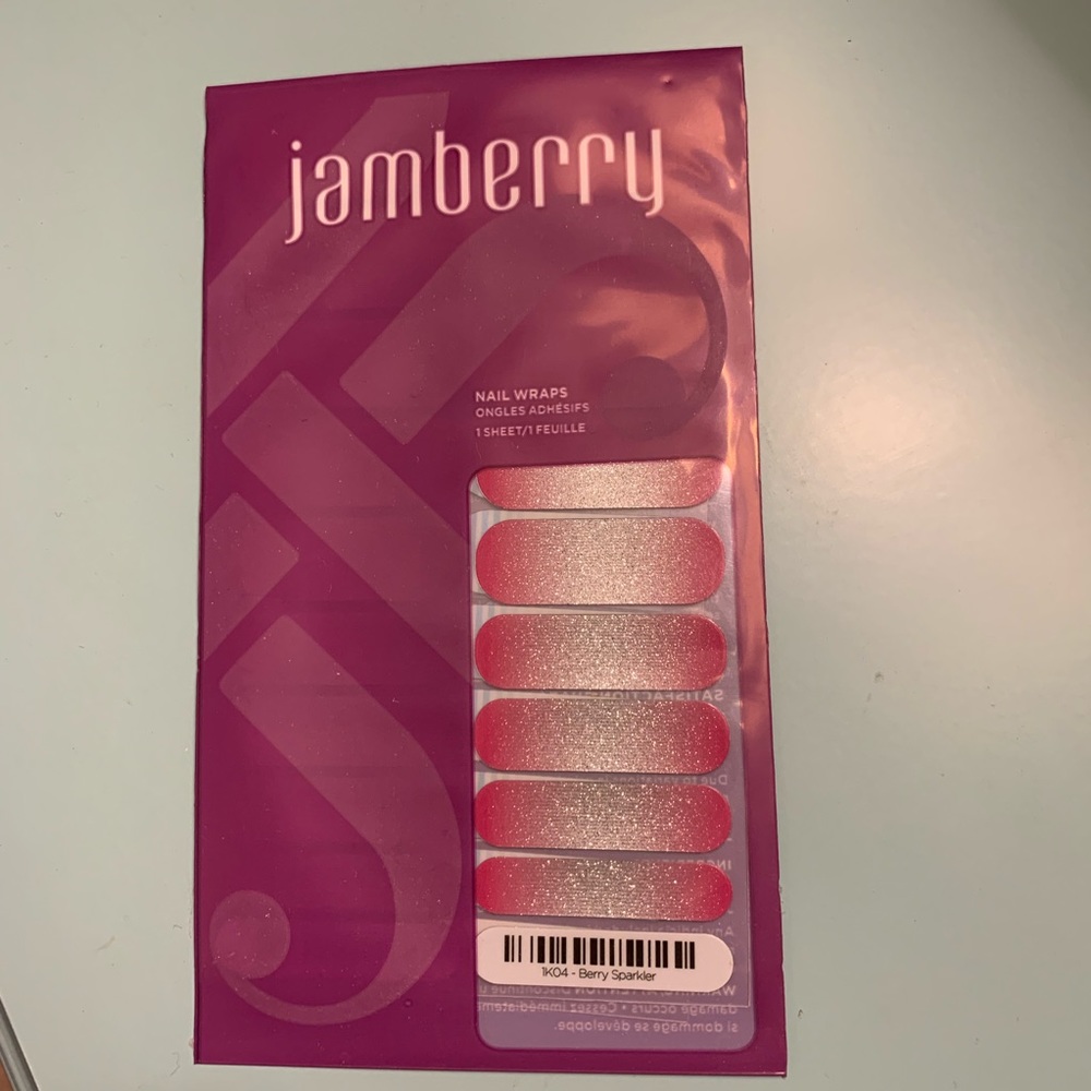 Jamberry Silver sparkle fade to magenta nail wrap